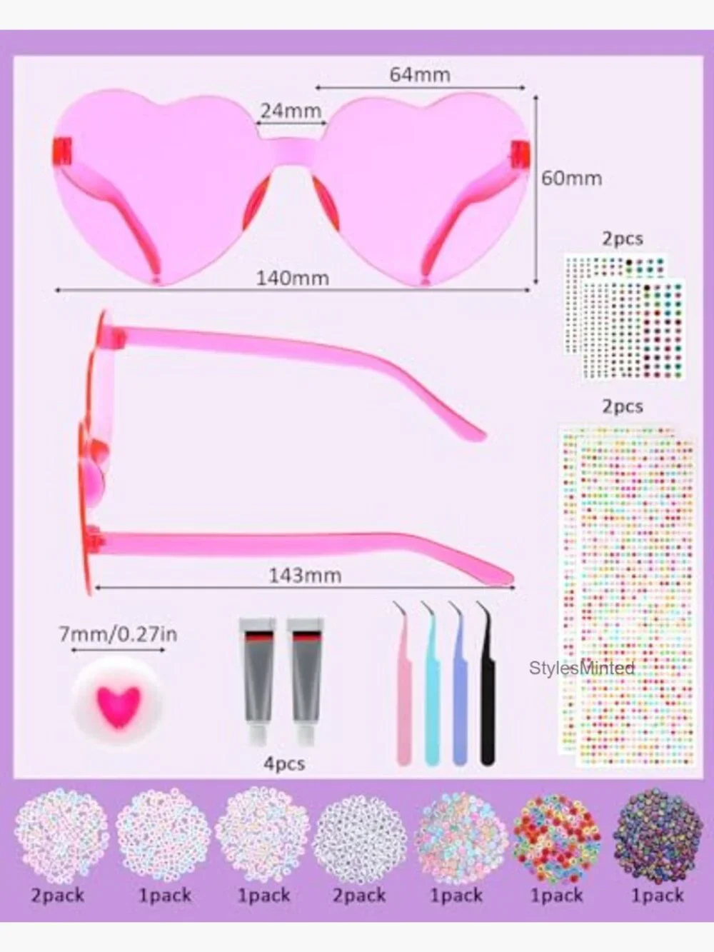 DIY Heart Sunglasses Kit 50 Pcs DIY Craft Party Favor
